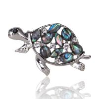 Shell Brooch Zinc Alloy with Abalone Shell Turtle silver color plated for woman & with rhinestone multi-colored nickel lead & cadmium free Sold By PC