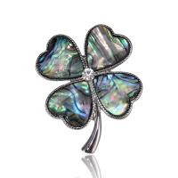 Shell Brooch, Tibetan Style, with Abalone Shell, Four Leaf Clover, silver color plated, for woman & with rhinestone, multi-colored, nickel, lead & cadmium free, 36x45mm, Sold By PC