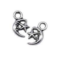 Tibetan Style Moon Pendants, Moon and Star, antique silver color plated, vintage & DIY, nickel, lead & cadmium free, 12x7mm, Sold By PC