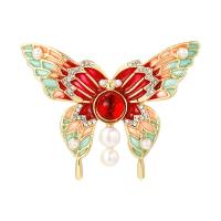 Enamel Brooch Zinc Alloy with Freshwater Pearl Butterfly for woman & with rhinestone nickel lead & cadmium free Sold By PC