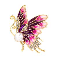 Enamel Brooch, Tibetan Style, with Plastic Pearl, Butterfly, for woman & with rhinestone, nickel, lead & cadmium free, 42x50mm, Sold By PC