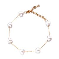 Stainless Steel Jewelry Bracelet 304 Stainless Steel with Plastic Pearl with 1.97inch extender chain Heart fashion jewelry & for woman 8mm Sold Per Approx 6.69 Inch Strand