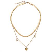 Multi Layer Necklace 304 Stainless Steel with Crystal with 1.97inch extender chain Heart Double Layer & fashion jewelry & for woman Length Approx 15.75 Inch Approx 17.2 Inch Sold By PC