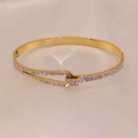 Titanium Steel Bracelet & Bangle real gold plated for woman & with rhinestone 60mm Sold By PC