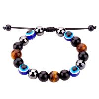 Evil Eye Jewelry Bracelet Tiger Eye with Obsidian & Hematite & Resin fashion jewelry & Unisex Length Approx 7-12 Inch Sold By PC