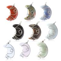 Gemstone Pendants Jewelry with 304 Stainless Steel Moon DIY Sold By Lot