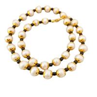 Freshwater Pearl Brass Chain Necklace, cobre, with Pérolas de água doce, banhado a ouro 18k, joias de moda & para mulher, comprimento Aprox 15.35 inchaltura, vendido por PC