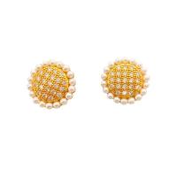 Rhinestone Earring Brass with Plastic Pearl 18K gold plated for woman & with rhinestone Sold By Pair