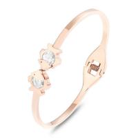 Stainless Steel Bangle, 304 Stainless Steel, Vacuum Ion Plating, fashion jewelry & micro pave cubic zirconia & for woman, rose gold color, 3mm, Inner Diameter:Approx 61mm, Sold By PC