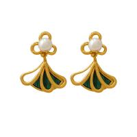 Brass Drop Earring, with Malachite & Plastic Pearl, gold color plated, fashion jewelry & for woman, nickel, lead & cadmium free, 20x17mm, Sold By Pair