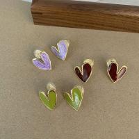 Brass Drop Earring Heart gold color plated fashion jewelry & for woman & enamel nickel lead & cadmium free Sold By Pair