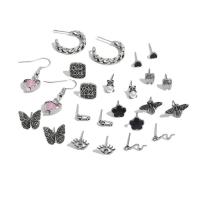 Pendientes de Aleación de Zinc, con Perlas plásticas, chapado en color de plata, 12 piezas & Joyería & para mujer & esmalte & con diamantes de imitación, libre de níquel, plomo & cadmio, Vendido por Set