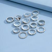 Cink Alloy Ring Set, Cink ötvözet, ezüst színű bevonattal, 14 darab & divat ékszerek & a nő, nikkel, ólom és kadmium mentes, Által értékesített Set