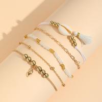 Tibetan Style Anklet, with Shell & Plastic, with 7cm extender chain, gold color plated, 5 pieces & fashion jewelry & for woman, nickel, lead & cadmium free, Length:Approx 21 cm, Approx 20 cm, Sold By Set