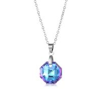 Crystal Necklace 304 Stainless Steel with Crystal with 1.97inch extender chain Octagon polished fashion jewelry & for woman Length Approx 17.72 Inch Sold By PC