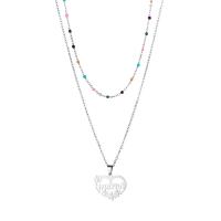 Multi Layer Necklace, 304 Stainless Steel, with 1.97inch extender chain, Heart, polished, Double Layer & fashion jewelry & for woman, original color, Length:Approx 17.72 Inch, Approx 14.96 Inch, Sold By PC