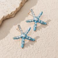 Zinc Alloy Stud Earring with Plastic Pearl Starfish fashion jewelry & for woman & enamel nickel lead & cadmium free Sold By Pair