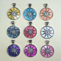 Shell Pendants Freshwater Shell with Zinc Alloy Flat Round silver color plated dyed & Unisex Sold By PC