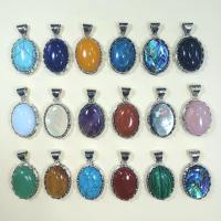 Gemstone Pendants Jewelry, with Tibetan Style, Oval, silver color plated, Unisex, more colors for choice, 22x29mm, Sold By PC