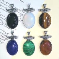 Gemstone Pendants Jewelry with Zinc Alloy Oval silver color plated Unisex Sold By PC