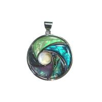 Shell Pendants, with Tibetan Style, Flat Round, silver color plated, Unisex & enamel & hollow, more colors for choice, 41x41mm, Sold By PC