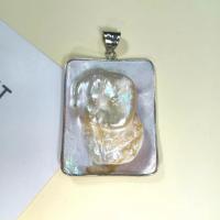 Shell Pendants, Pearl Shell, with Brass, Rectangle, silver color plated, Unisex, multi-colored, 36x46mm, Sold By PC