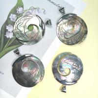 Shell Pendants Black Lip Shell with Zinc Alloy Round silver color plated Unisex & hollow multi-colored Sold By PC