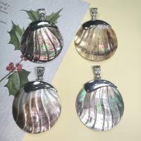 Shell Pendants Black Lip Shell with Zinc Alloy Round silver color plated Unisex multi-colored Sold By PC