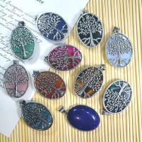 Gemstone Pendants Jewelry with Zinc Alloy Oval silver color plated Unisex Sold By PC
