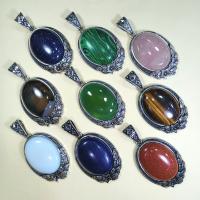 Gemstone Pendants Jewelry, with Tibetan Style, Oval, silver color plated, Unisex, more colors for choice, 40x54mm, Sold By PC
