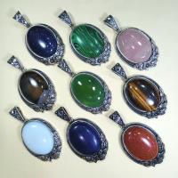 Gemstone Pendants Jewelry with Zinc Alloy Oval silver color plated Unisex Sold By PC