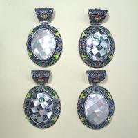 Shell Pendants with Zinc Alloy Oval antique silver color plated Unisex & enamel Sold By PC