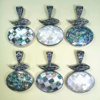 Shell Pendants, with Tibetan Style, Oval, silver color plated, Unisex, more colors for choice, 43x43mm, Sold By PC