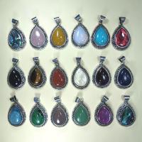 Biżuteria wisiorki kamienie, Kamień szlachetny, ze Stop cynku, Łezka, Platerowane w kolorze srebra, dla obu płci, dostępnych więcej kolorów, 28x38mm, sprzedane przez PC