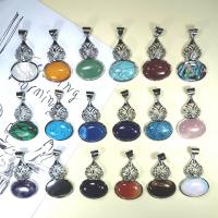 Gemstone Pendants Jewelry, with Tibetan Style, Calabash, silver color plated, Unisex, more colors for choice, 28x42mm, Sold By PC