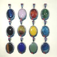 Gemstone Pendants Jewelry with Zinc Alloy Oval silver color plated Unisex & enamel Sold By PC