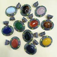 Gemstone Pendants Jewelry with Zinc Alloy Oval silver color plated Unisex & enamel Sold By PC