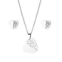 Fashion Stainless Steel Jewelry Sets, Stud Earring & necklace, 304 Stainless Steel, Heart, 2 pieces & fashion jewelry & for woman, silver color, Length:Approx 17.72 Inch, Sold By Set
