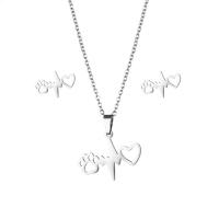 Fashion Stainless Steel Jewelry Sets Stud Earring & necklace 304 Stainless Steel 2 pieces & fashion jewelry & for woman silver color Length Approx 17.72 Inch Sold By Set