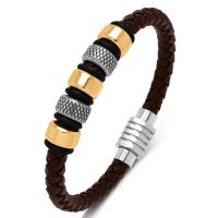 PU Leather Cord Bracelets, with 316L Stainless Steel, Vacuum Ion Plating, different length for choice & Unisex, more colors for choice, 6mm, Sold By PC