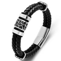 PU Leather Cord Bracelets with 316L Stainless Steel Double Layer & for man 12mm Sold By PC
