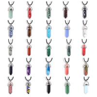 Natural Gemstone Necklace, Natural Stone, with Glass Stone & leather cord, with 5cm extender chain, Conical, different materials for choice & Unisex, more colors for choice, 8x42mm, Length:45 cm, Sold By PC