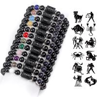 Glass Beads Bracelet, with Elastic Thread, 12 Signs of the Zodiac, Unisex, more colors for choice, 8mm, Length:19 cm, Sold By PC