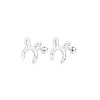 925 Sterling Silver Stud Earrings, Rabbit, for woman & hollow, 7.80x9.20mm, Sold By Pair