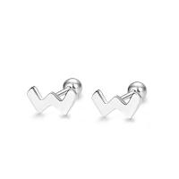 925 Sterling Silver Stud Earrings Letter W Korean style & for woman silver color Sold By Pair