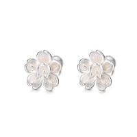 925 Sterling Silver Stud Earrings, Flower, Korean style & for woman, silver color, 7.40x7.40mm, Sold By Pair