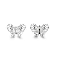 925 Sterling Silver Stud Earrings, Butterfly, Korean style & for woman, silver color, 9.70x6.60mm, Sold By Pair