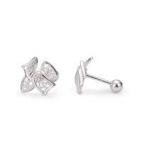 925 Sterling Silver Stud Earrings, Bowknot, Korean style & for woman & hollow, silver color, 6.50x9mm, Sold By Pair