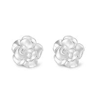 925 Sterling Silver Stud Earrings, Tree Paeony, Korean style & for woman, silver color, 9.90x9.90mm, Sold By Pair