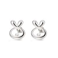 925 Sterling Silver Stud Earrings Rabbit Korean style & for woman & hollow silver color Sold By Pair